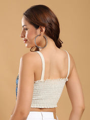 Kotty Women Floral Embroidered V-Neck Smocking Crop Top