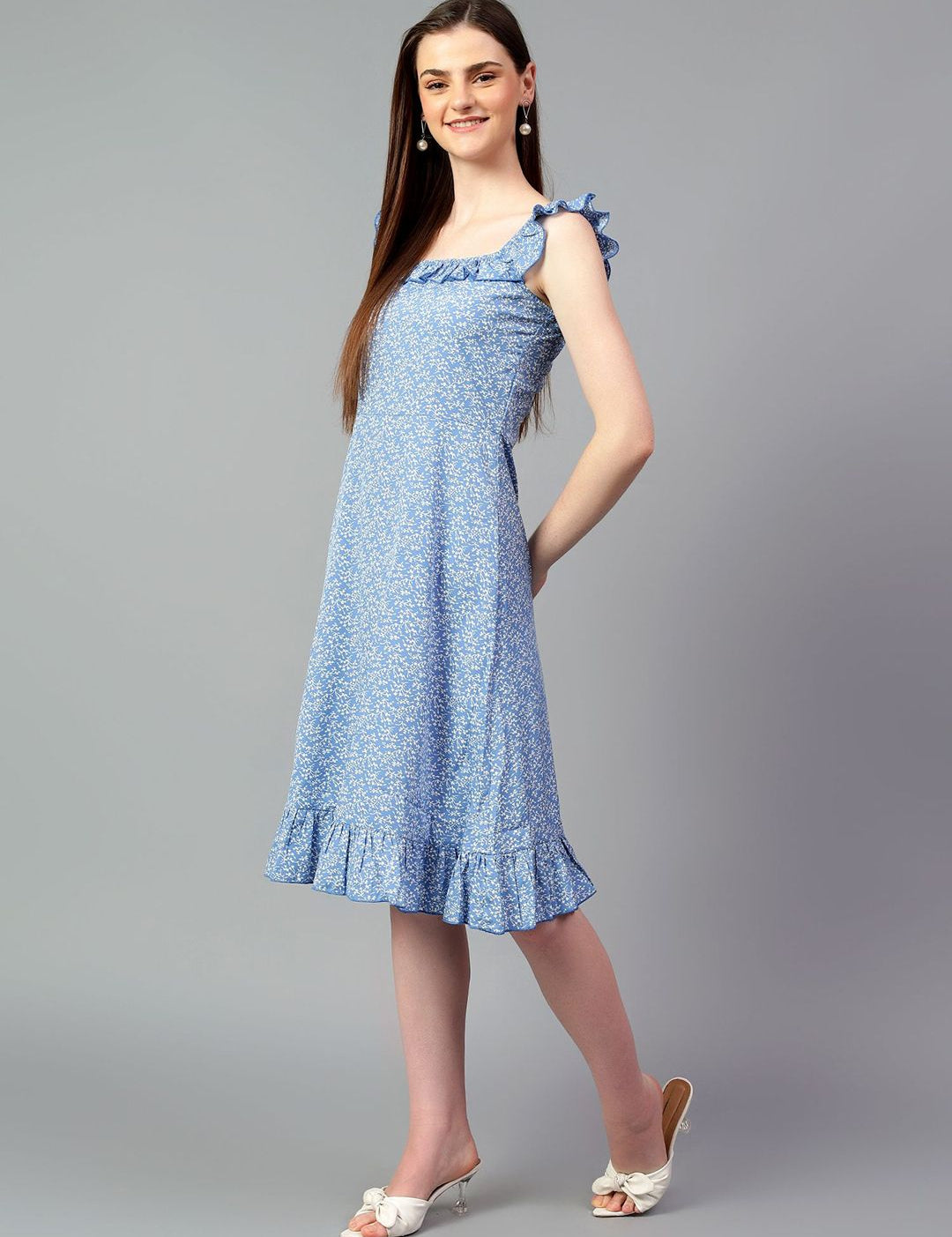 Kotty Printed Crepe Fit & Flare Midi Dress