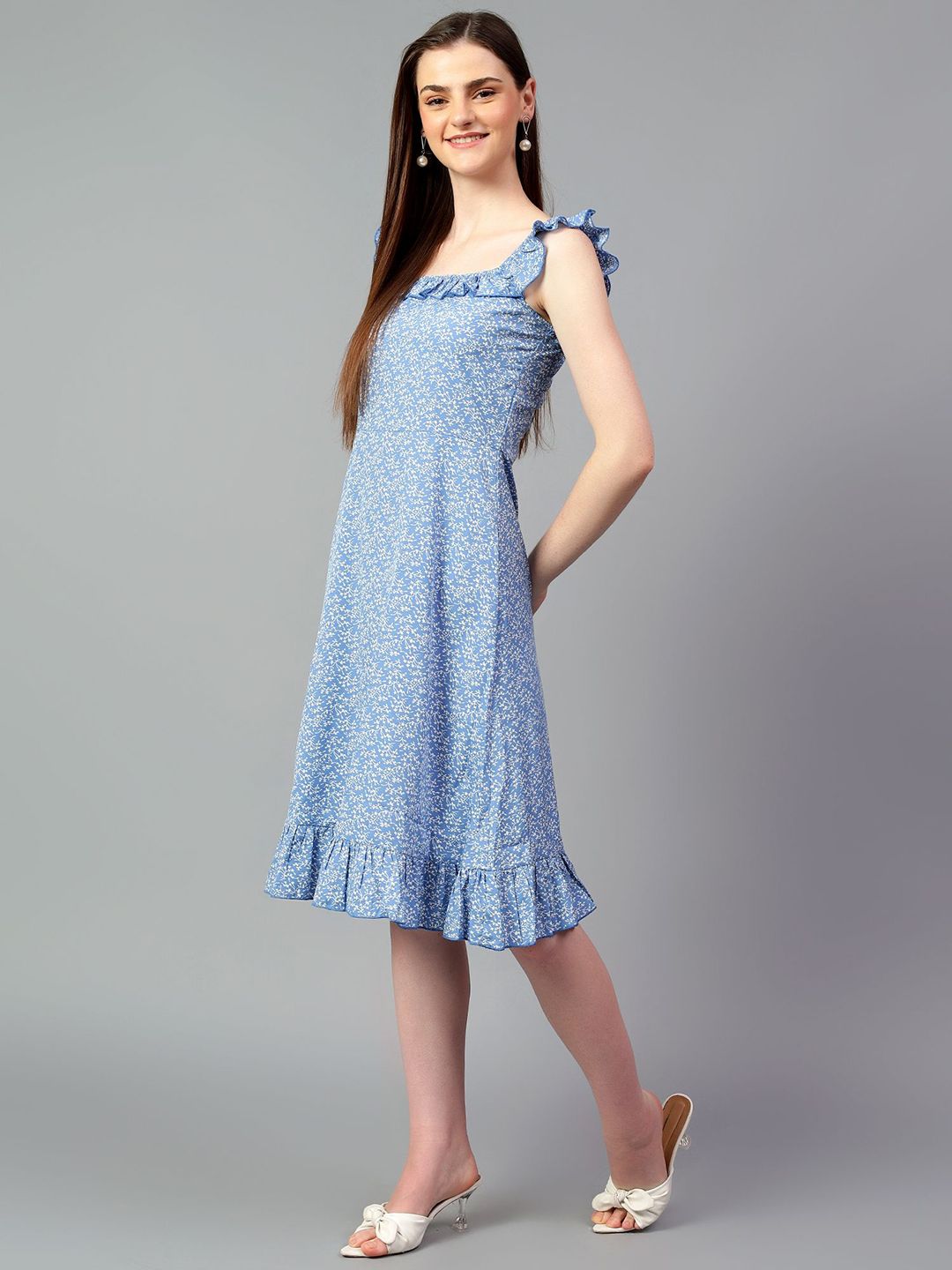 Kotty Printed Crepe Fit & Flare Midi Dress