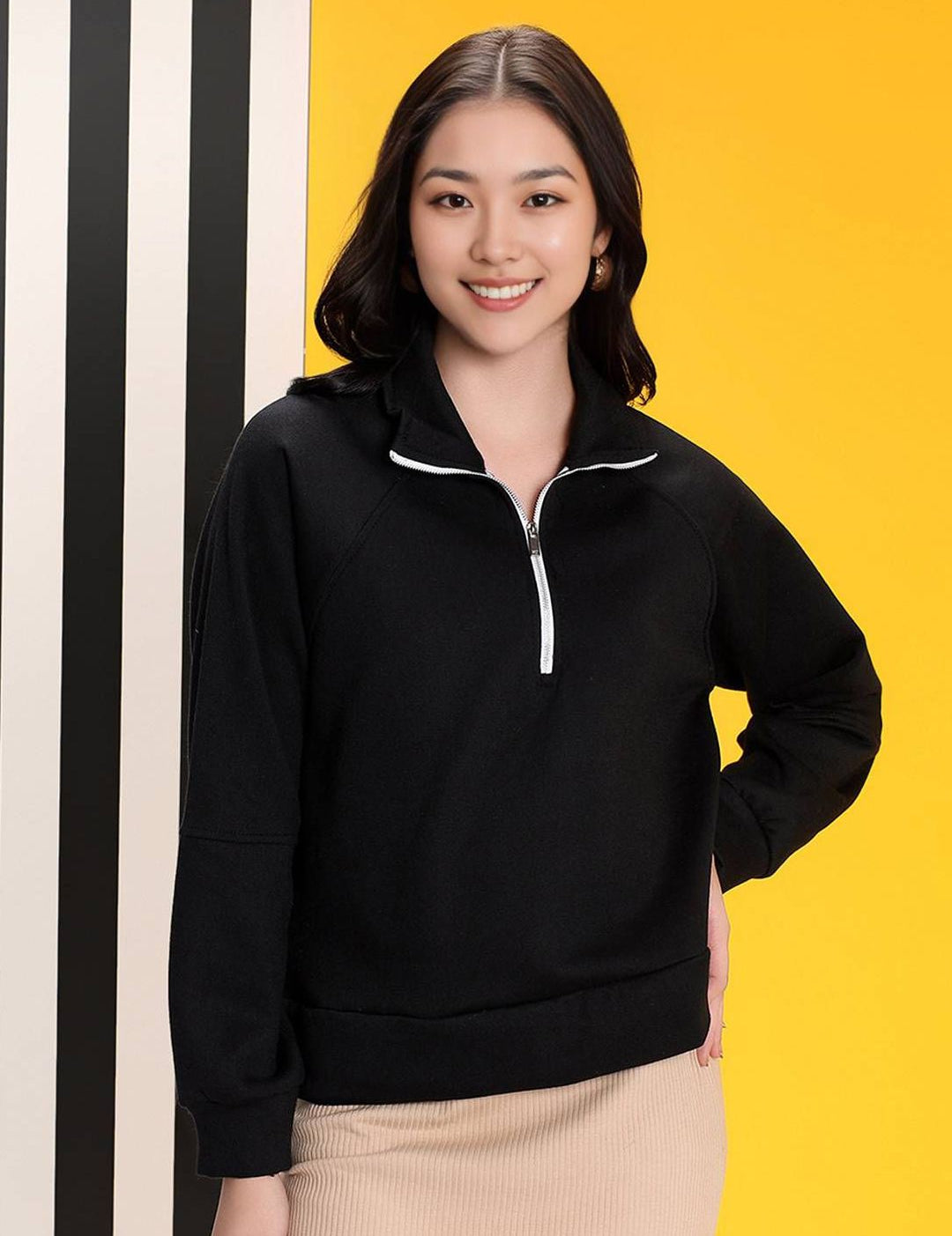 Kotty Women Solid Full Sleeve Mock Collar Sweatshirt