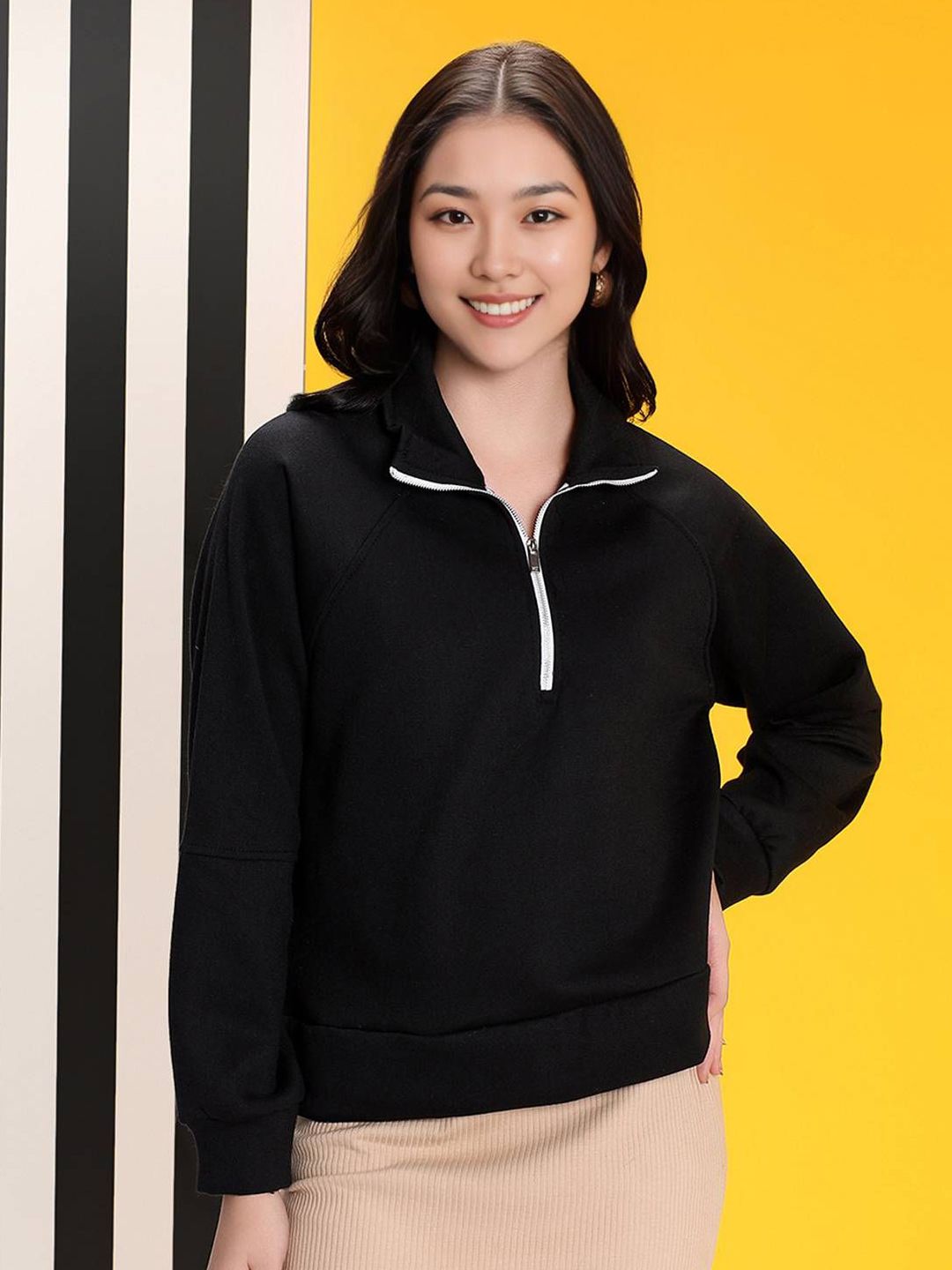 Kotty Women Solid Full Sleeve Mock Collar Sweatshirt