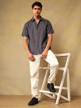 Kotty Men Comfort Fit Solid Spread Collar Linen Casual Shirt