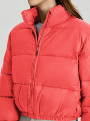 Kotty Women Stand Collar Solid Lightweight Puffer Jacket