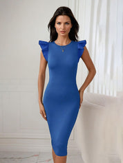 Kotty Women Solid Flutter Sleeve Bodycon Midi Dress