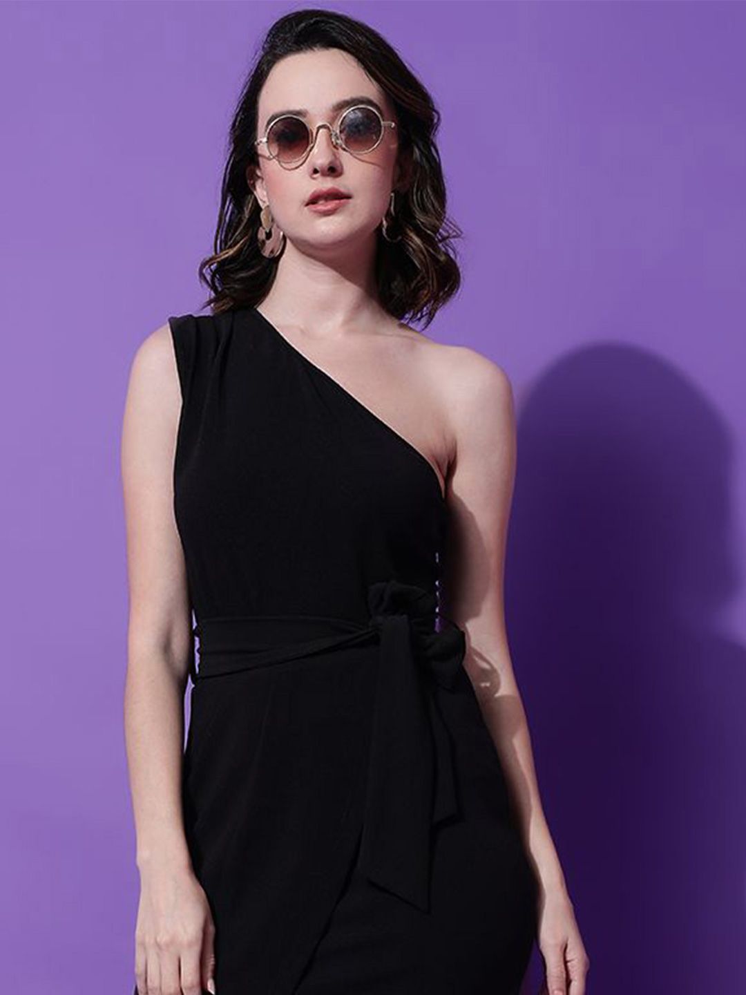 Kotty Women Solid One Shoulder Sheath Mini Dress