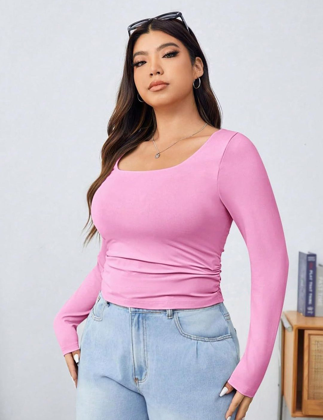 KOTTY  Women Square Neck Long Sleeves Fitted Top