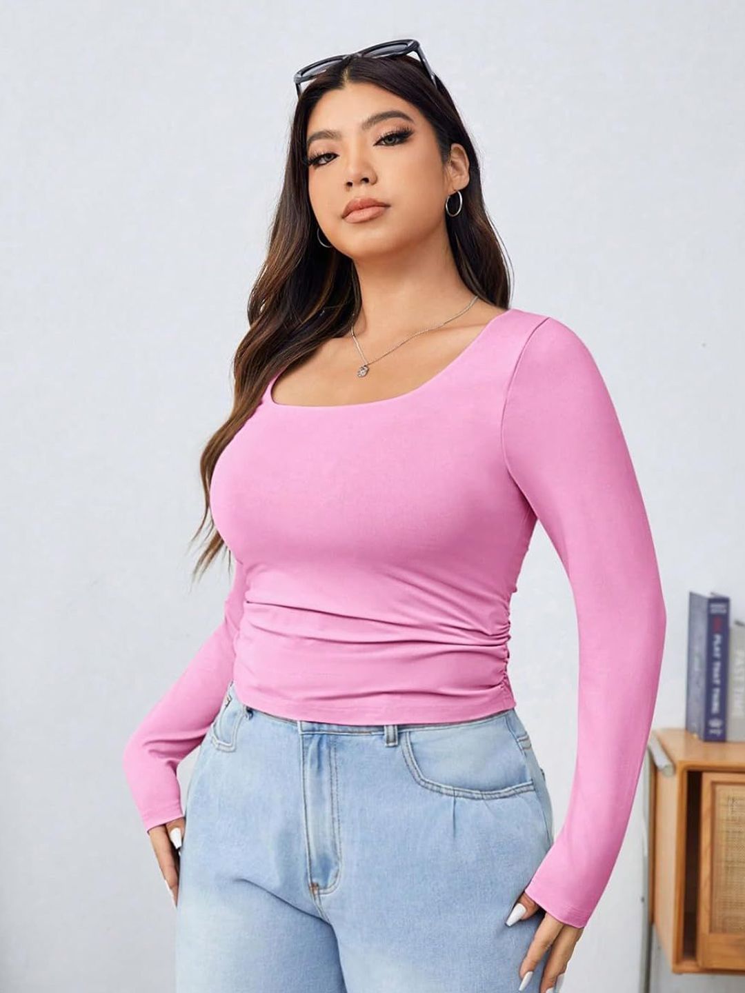 KOTTY  Women Square Neck Long Sleeves Fitted Top