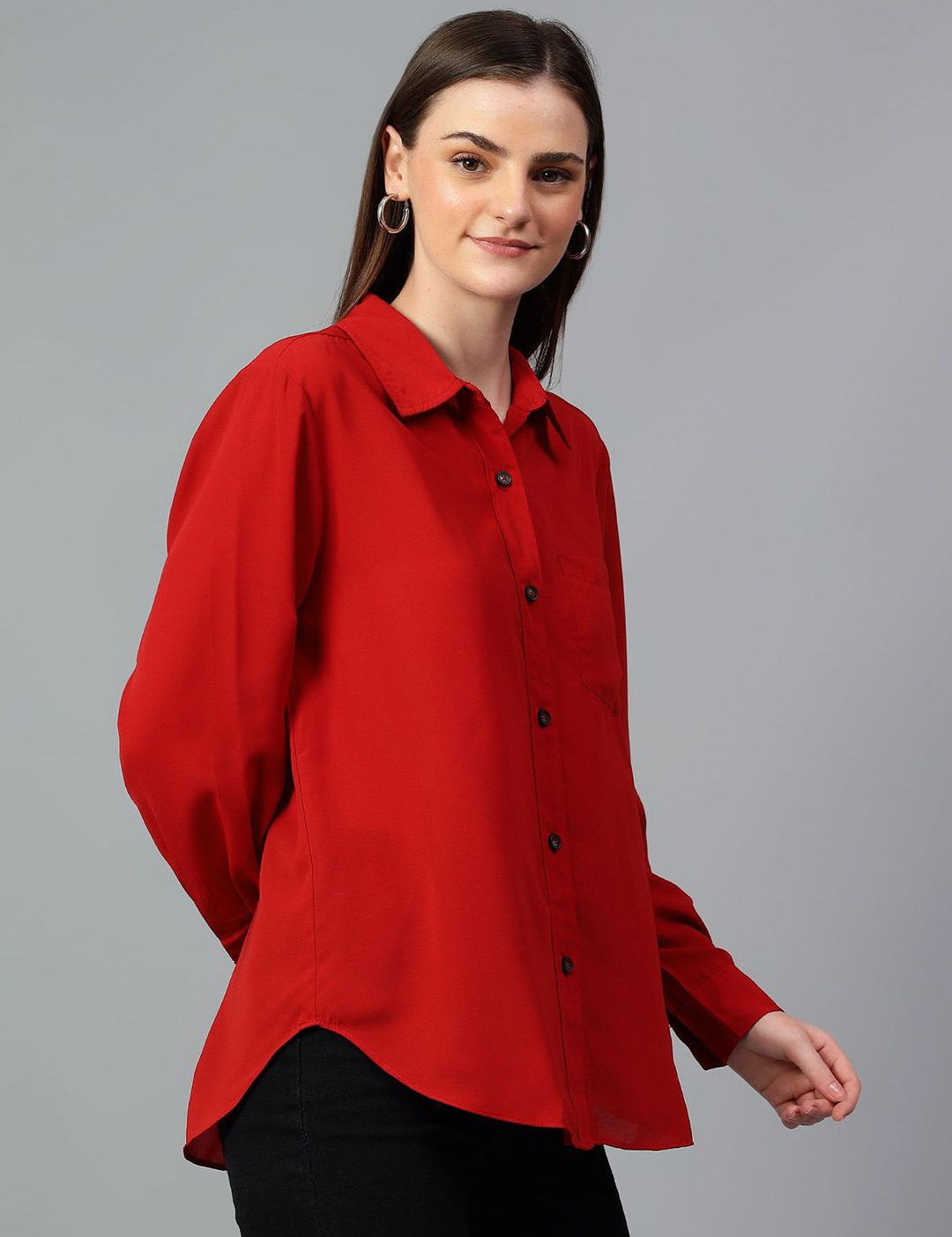 Kotty Women Comfort Spread Collar Solid Oversized Casual Shirt