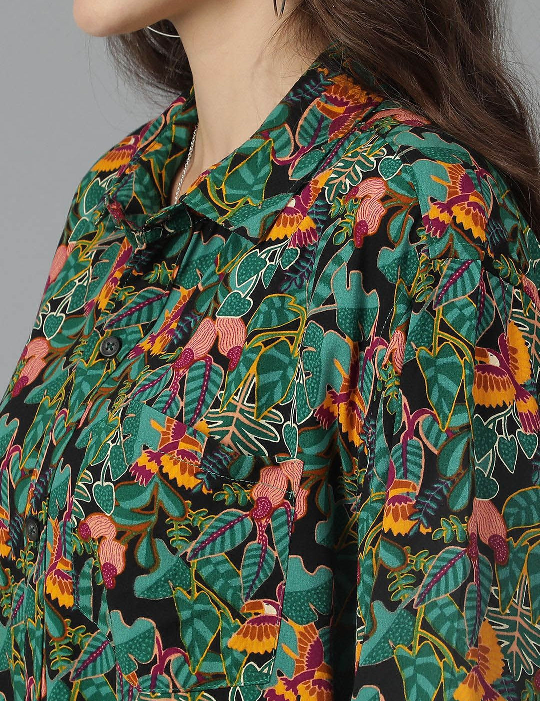 Kotty Women Spread Collar Floral Printed Cotton Oversized Casual Shirt