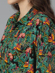 Kotty Women Spread Collar Floral Printed Cotton Oversized Casual Shirt
