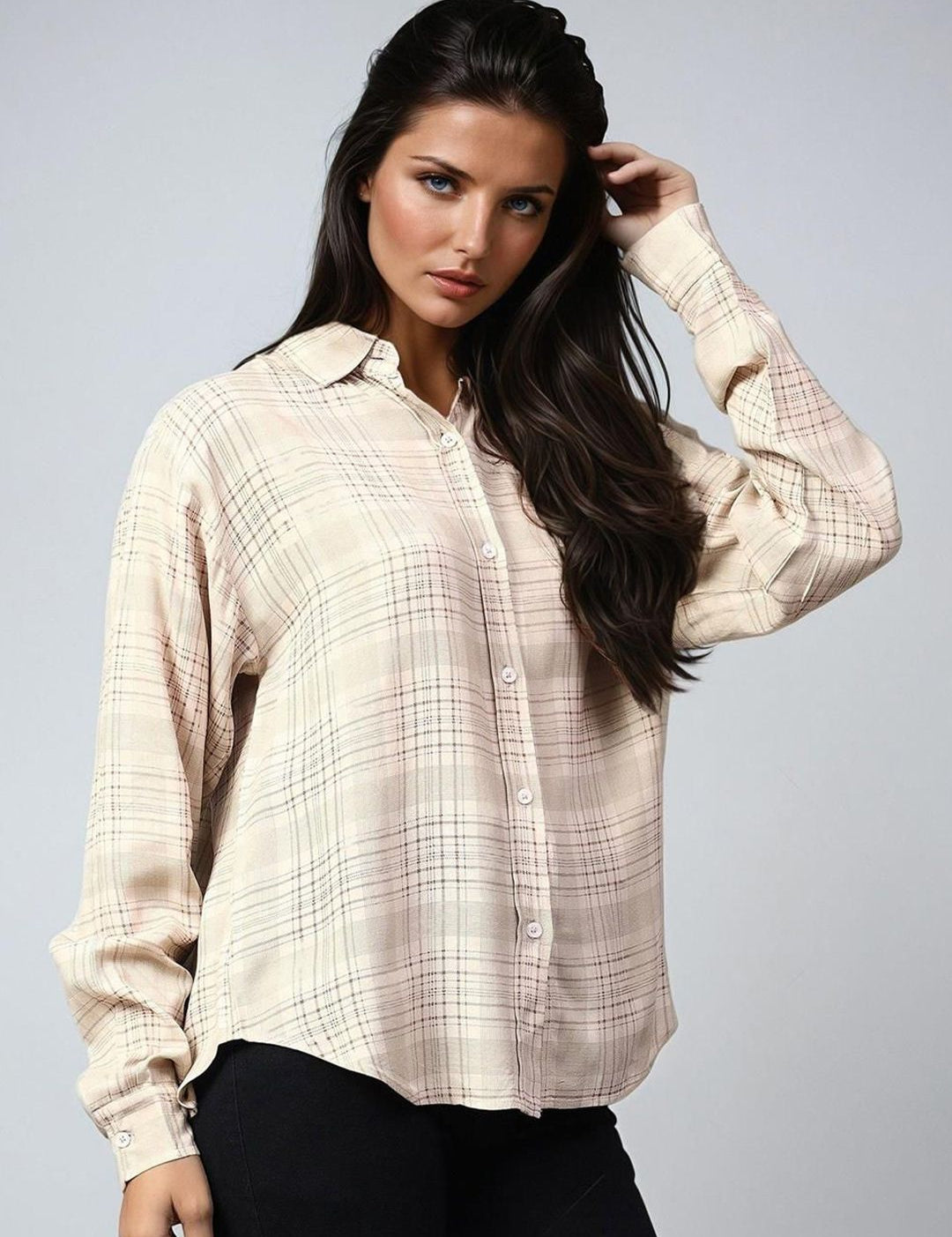 Kotty Women Spread Collar Checked Cotton Casual Shirt