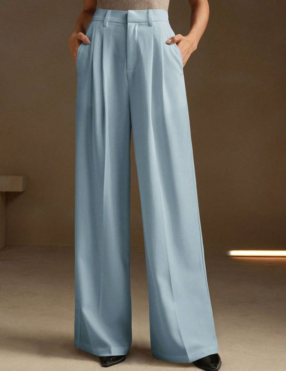 Kotty Women Relaxed Straight Leg High-Rise Pleated Wide Leg Trousers