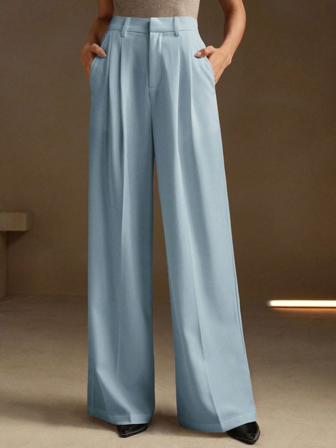 Kotty Women Relaxed Straight Leg High-Rise Pleated Wide Leg Trousers