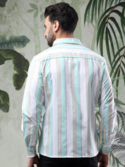 Kotty Men Spread Collar Vertical Striped Casual Shirt