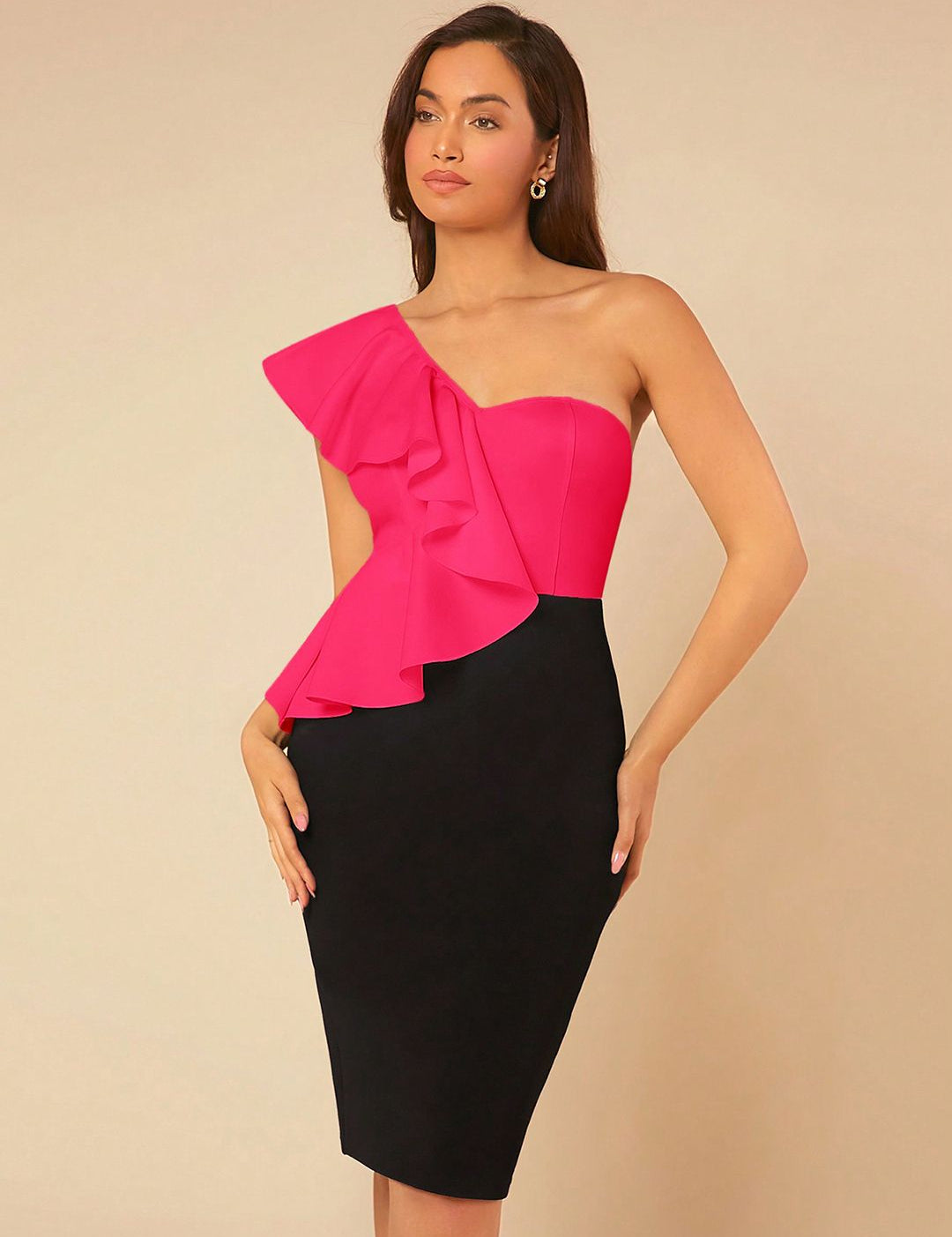 Kotty Women Colourblocked One Shoulder Bodycon Dress