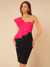 Kotty Women Colourblocked One Shoulder Bodycon Dress