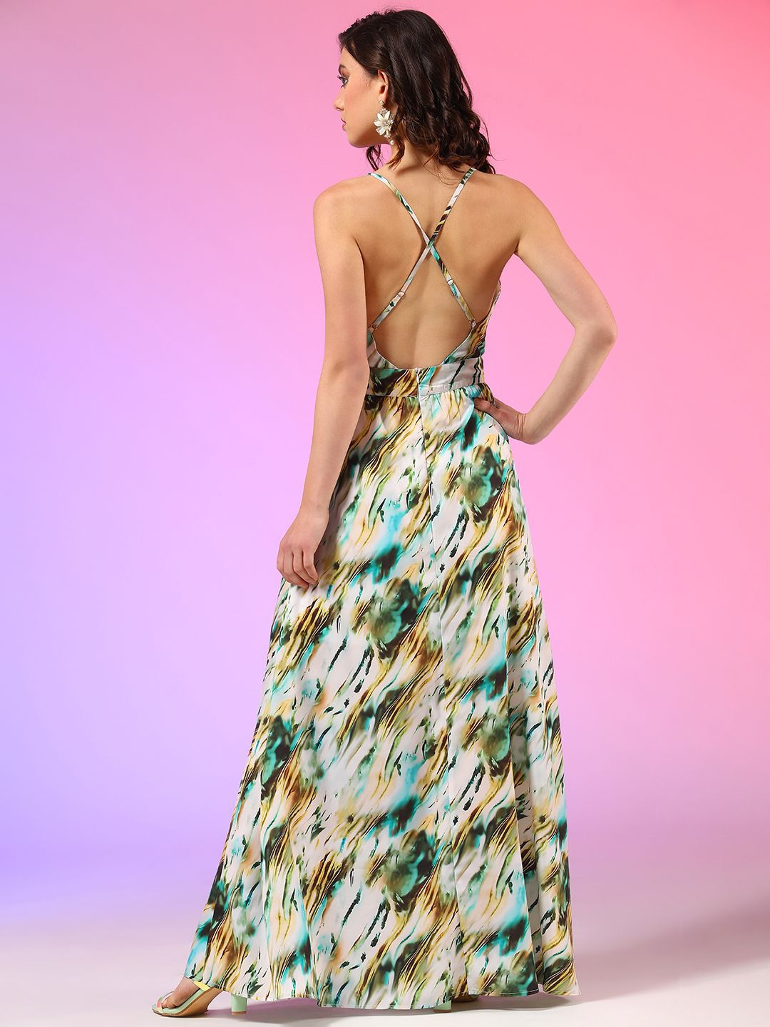 Kotty Women Abstract Printed Sleeveless Maxi Dress