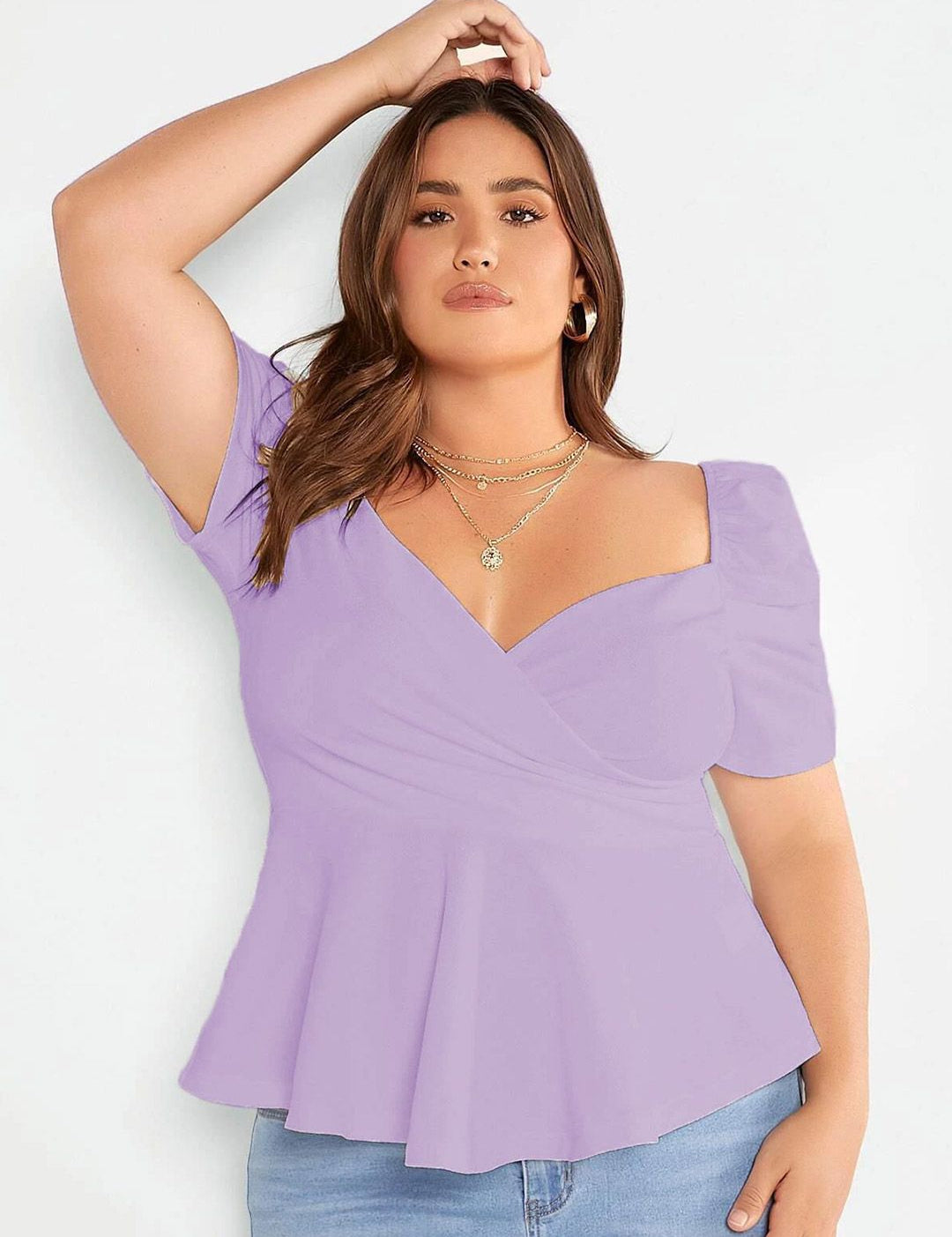 KOTTY Sweetheart Neck Puff Sleeve Peplum Top