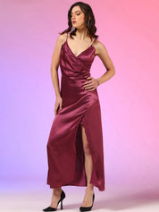 Kotty Solid Satin A-Line Maxi Dress
