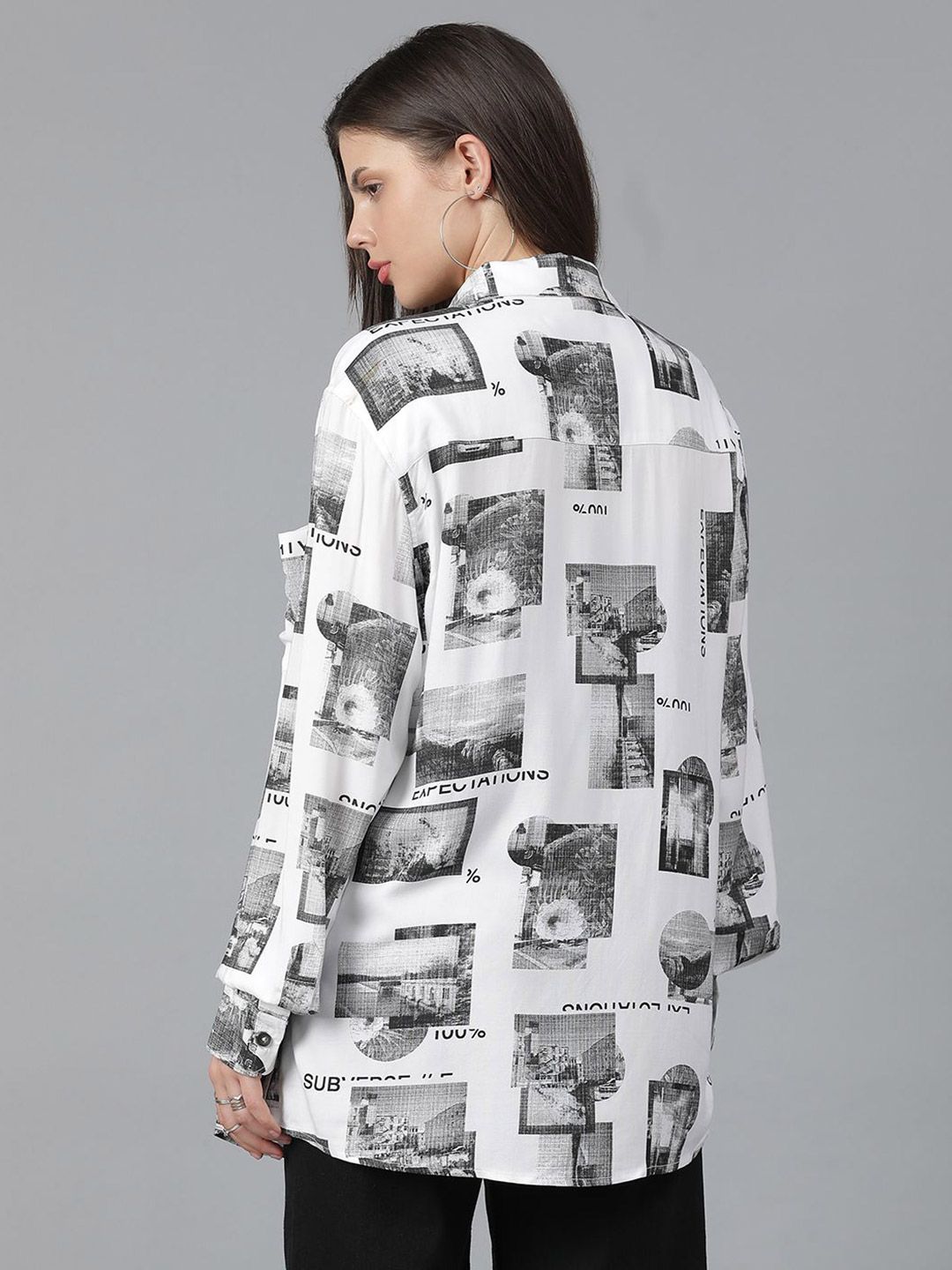 Kotty Women Spread Collar Conversational Printed Cotton Oversized Casual Shirt