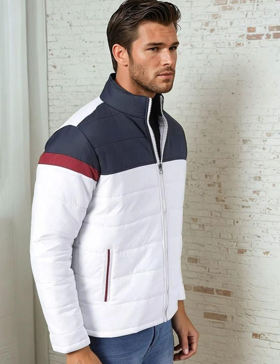 Kotty Men Mock Collar Colourblocked Puffer Jacket