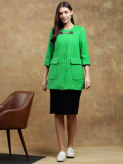 Kotty Women Solid Overcoat with Buckle Detail