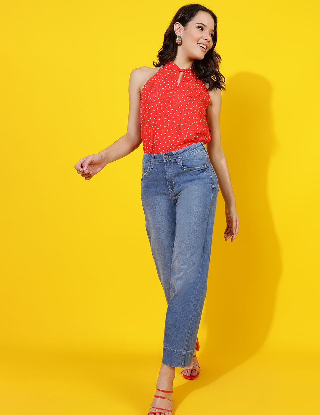 Kotty Polka Dot Print Halter Neck Crepe Top