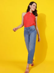 Kotty Polka Dot Print Halter Neck Crepe Top