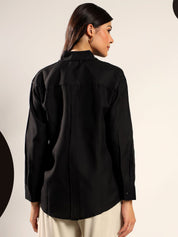 Kotty Women Relaxed Fit Solid Spread Collar Cotton Casual Shirt