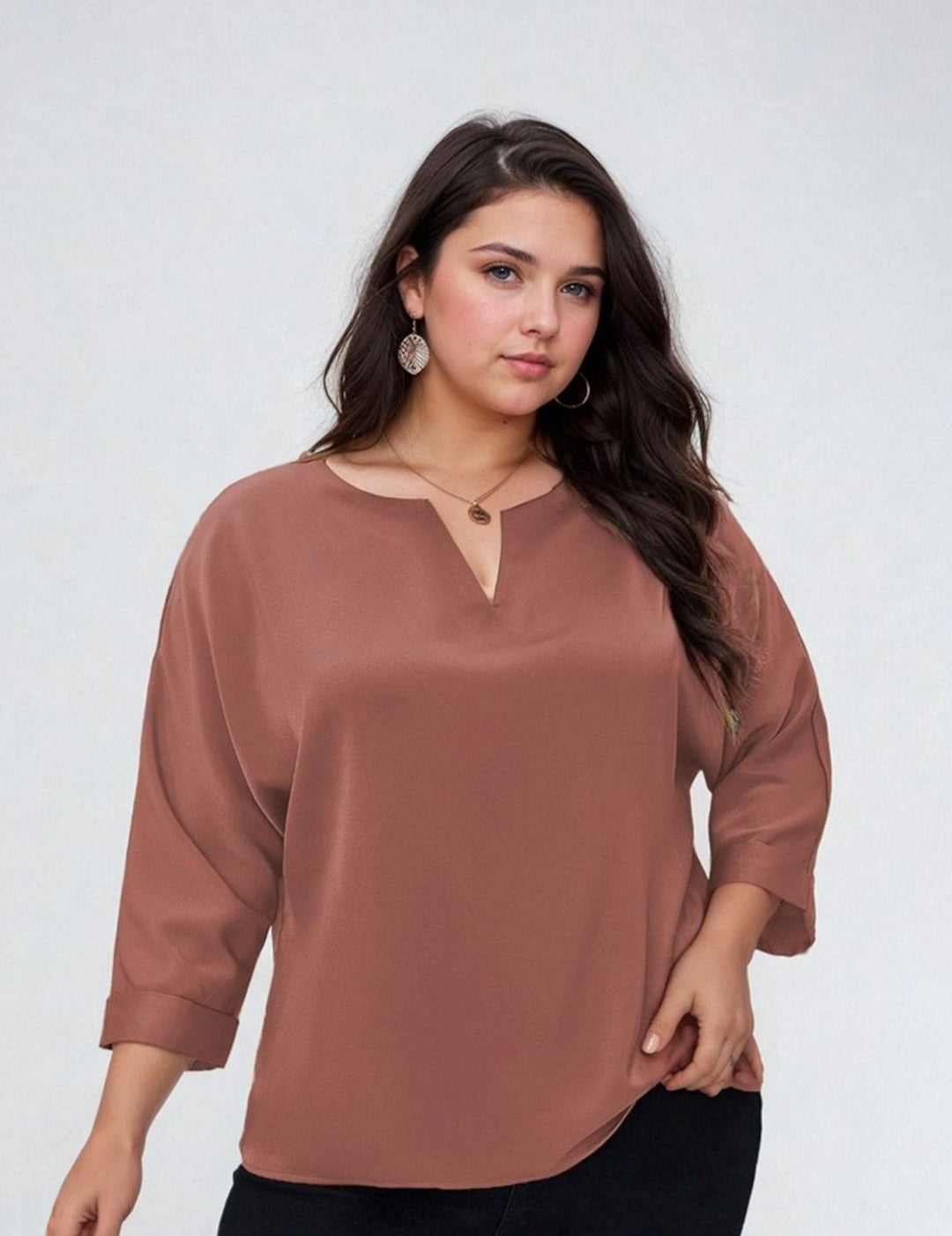 KOTTY Women Plus Size Solid V-Neck Top