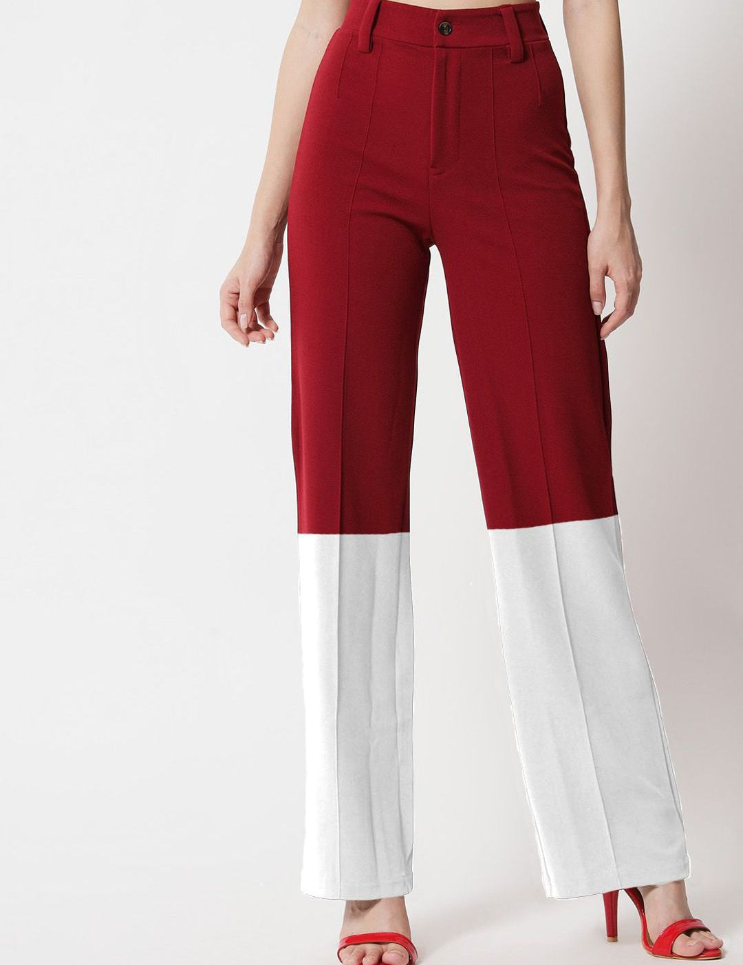 Kotty Women Colourblocked Relaxed Straight Leg Straight Fit High-Rise Easy Wash Trousers