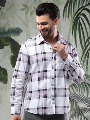 Kotty Men Spread Collar Tartan Checked Casual Shirt