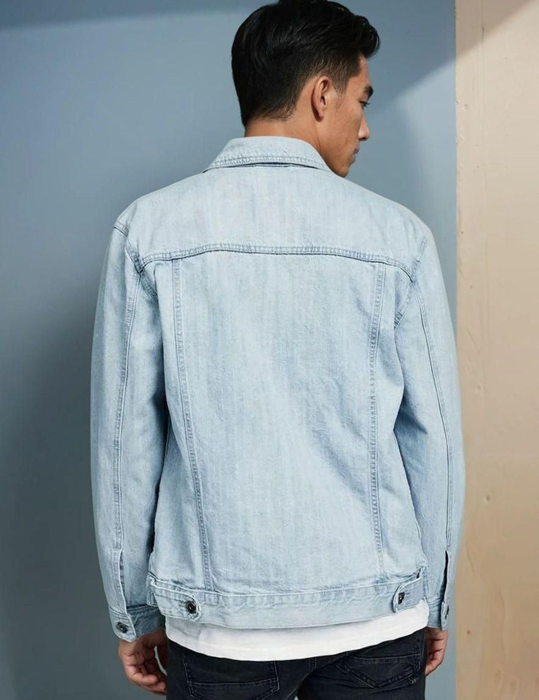 Kotty Men Spread Collar Solid Denim Jacket