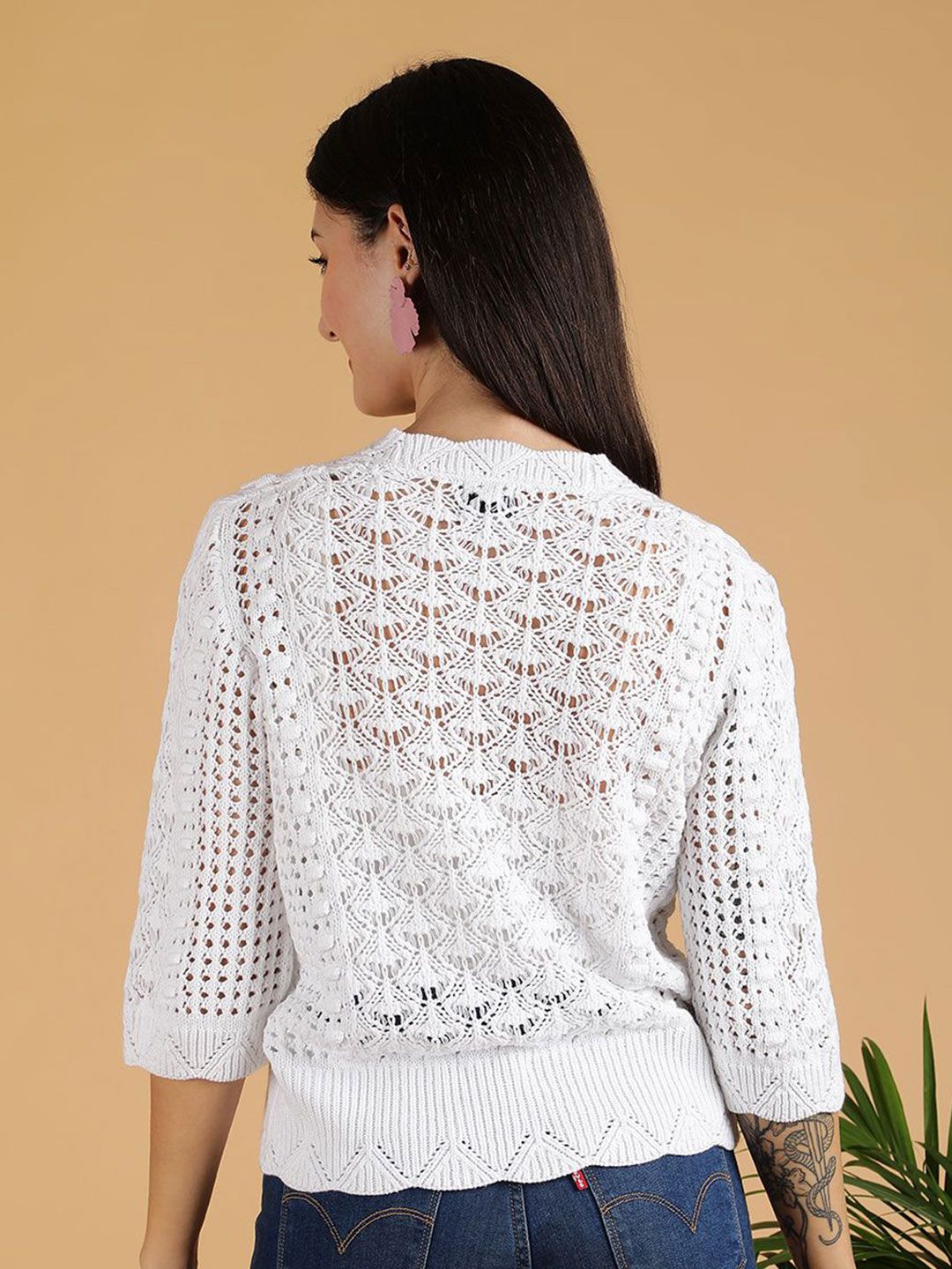 Kotty Women Open Knit Three-Quarter Sleeves