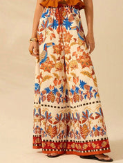 Kotty Women Floral Printed Comfort Flared High-Rise Regular Trousers