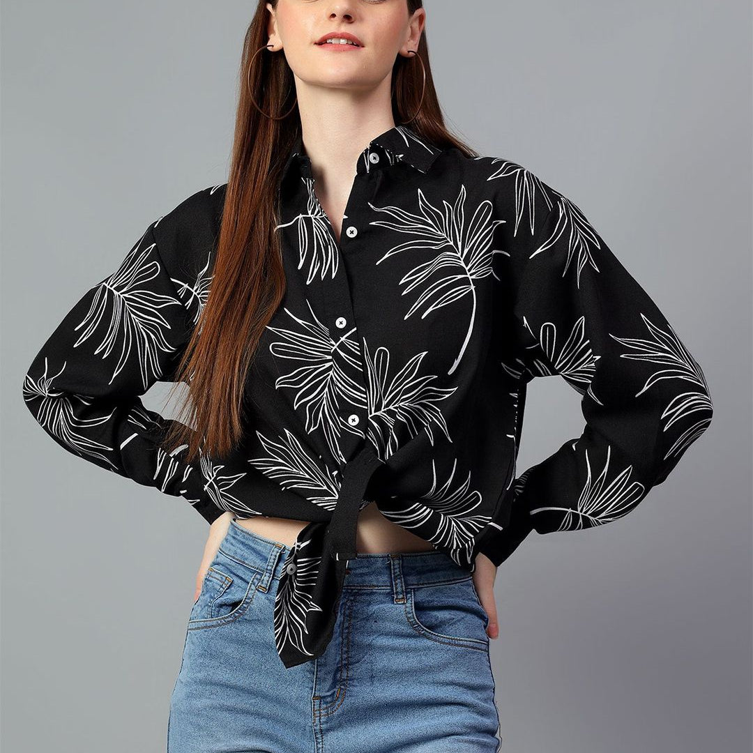 Kotty Women Comfort Spread Collar Floral Printed Cotton Oversized Casual Shirt