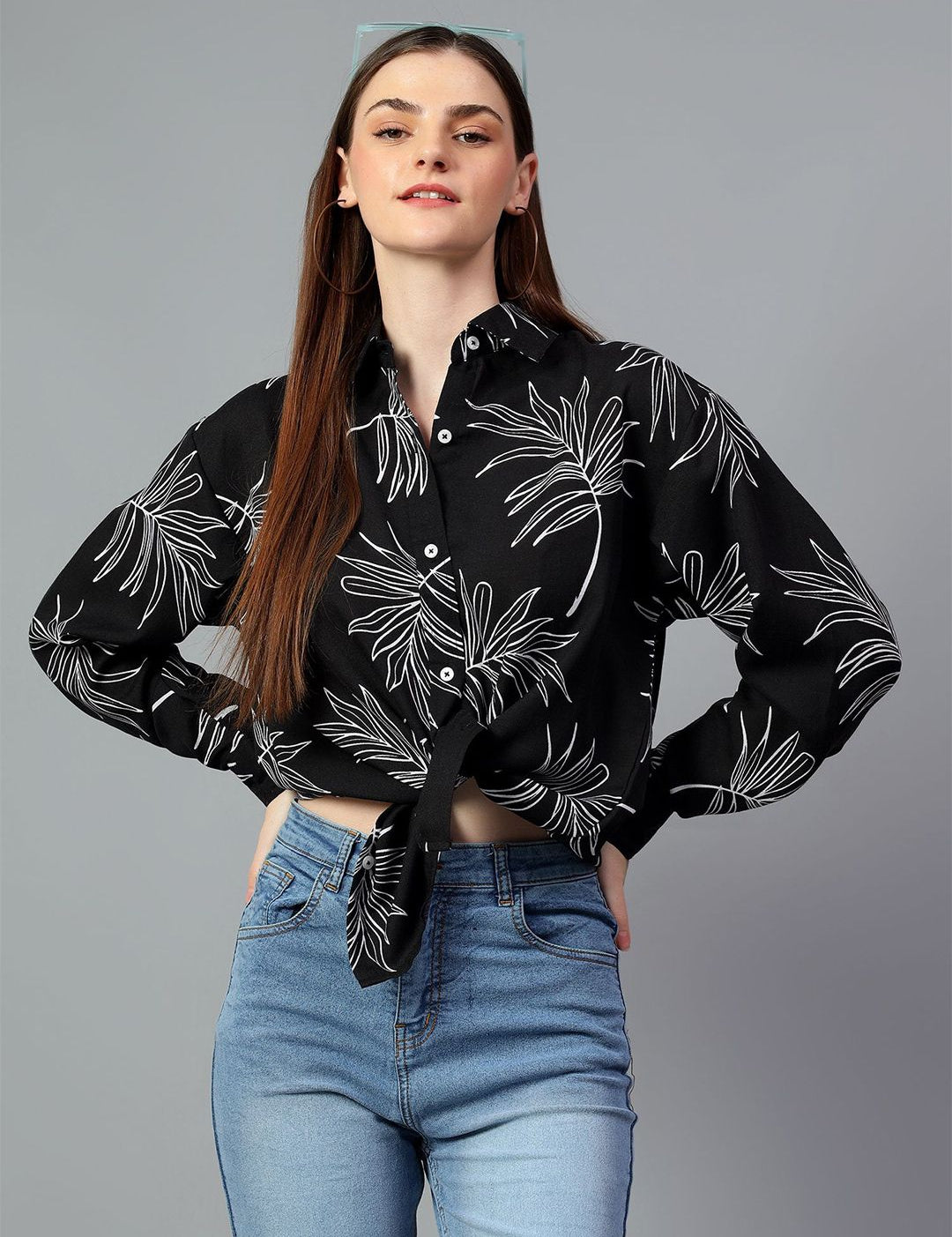 Kotty Women Comfort Spread Collar Floral Printed Cotton Oversized Casual Shirt