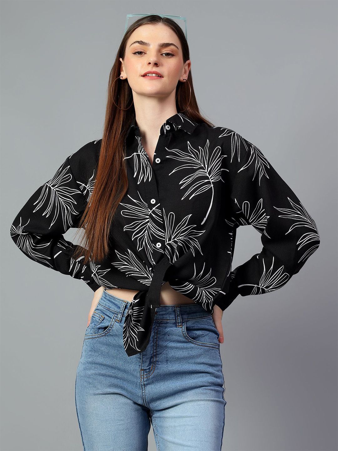 Kotty Women Comfort Spread Collar Floral Printed Cotton Oversized Casual Shirt