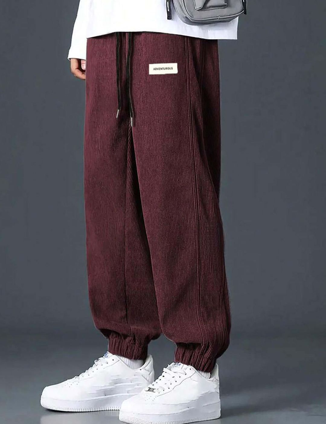 Kotty Men Cotton Relaxed High-Rise Corduroy Joggers Trousers
