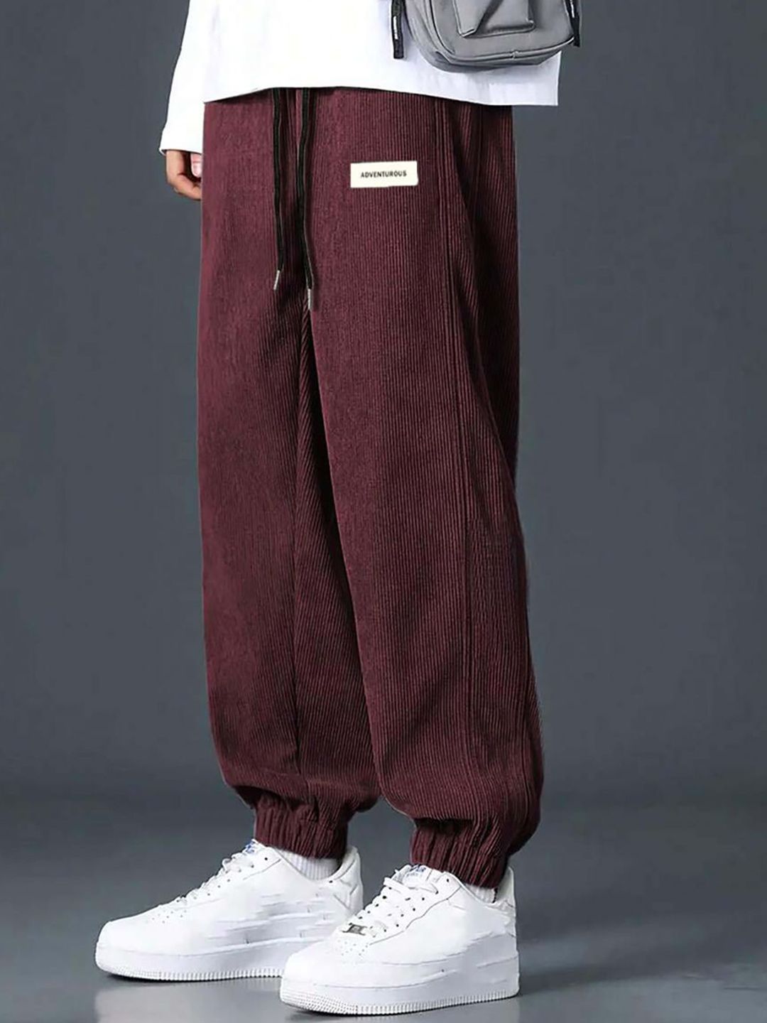 Kotty Men Cotton Relaxed High-Rise Corduroy Joggers Trousers