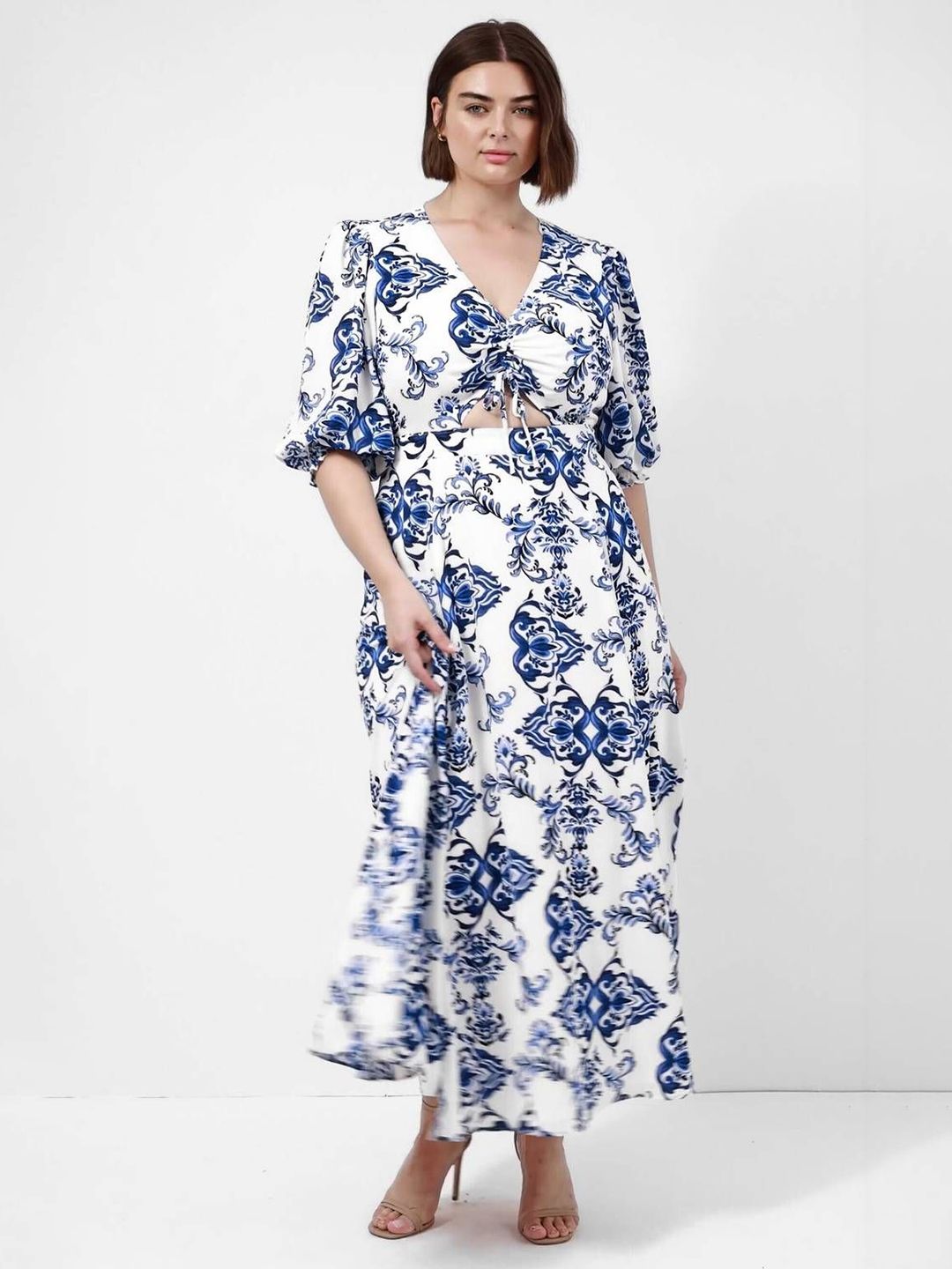 CURVE BY KOTTY Wmen Floral Printed Cut-Outs A-Line Maxi Dress