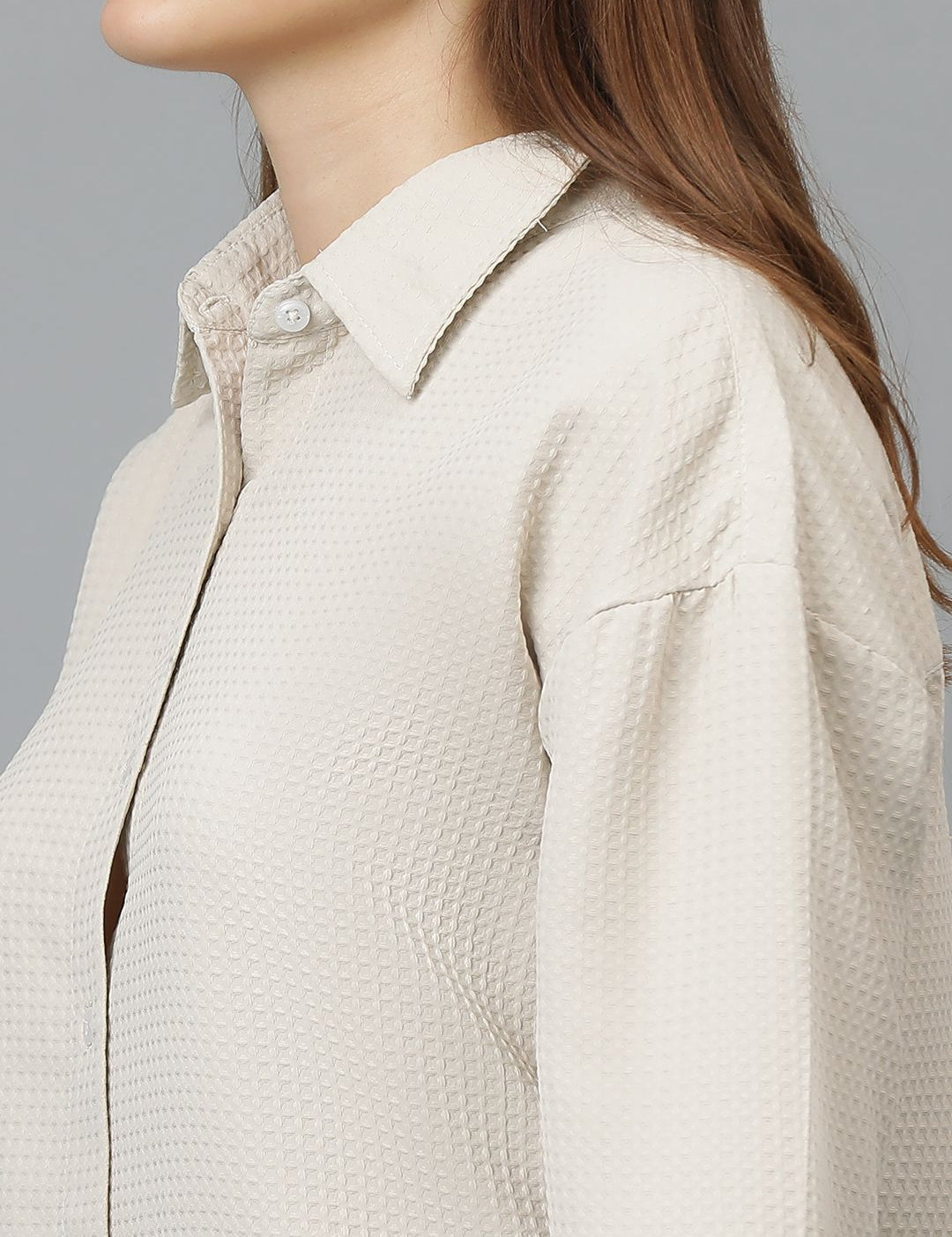 Kotty Beige Self-Design Shirt With Shorts 