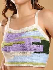 Kotty Women Self Design Embroidered Sleeveless Crop Top