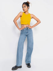 Kotty Women Jean Wide Leg High-Rise Light Fade Stretchable Jeans