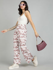 Kotty Women Cotton Floral Printed Straight Fit High-Rise Easy Wash Trousers