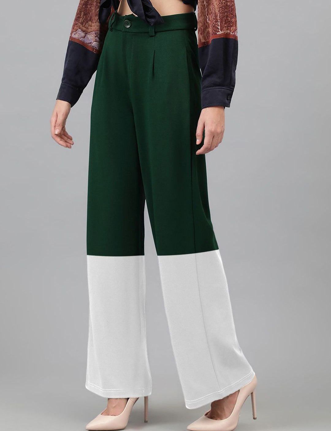 Kotty Women Colourblocked High-Rise Easy Wash Regular Trousers