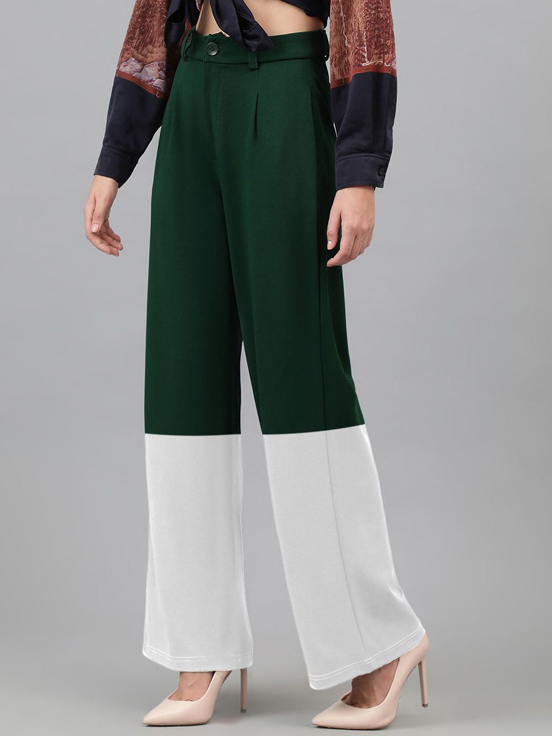 Kotty Women Colourblocked High-Rise Easy Wash Regular Trousers