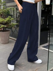 Kotty Women Relaxed Straight Leg High-Rise Pleated Trousers