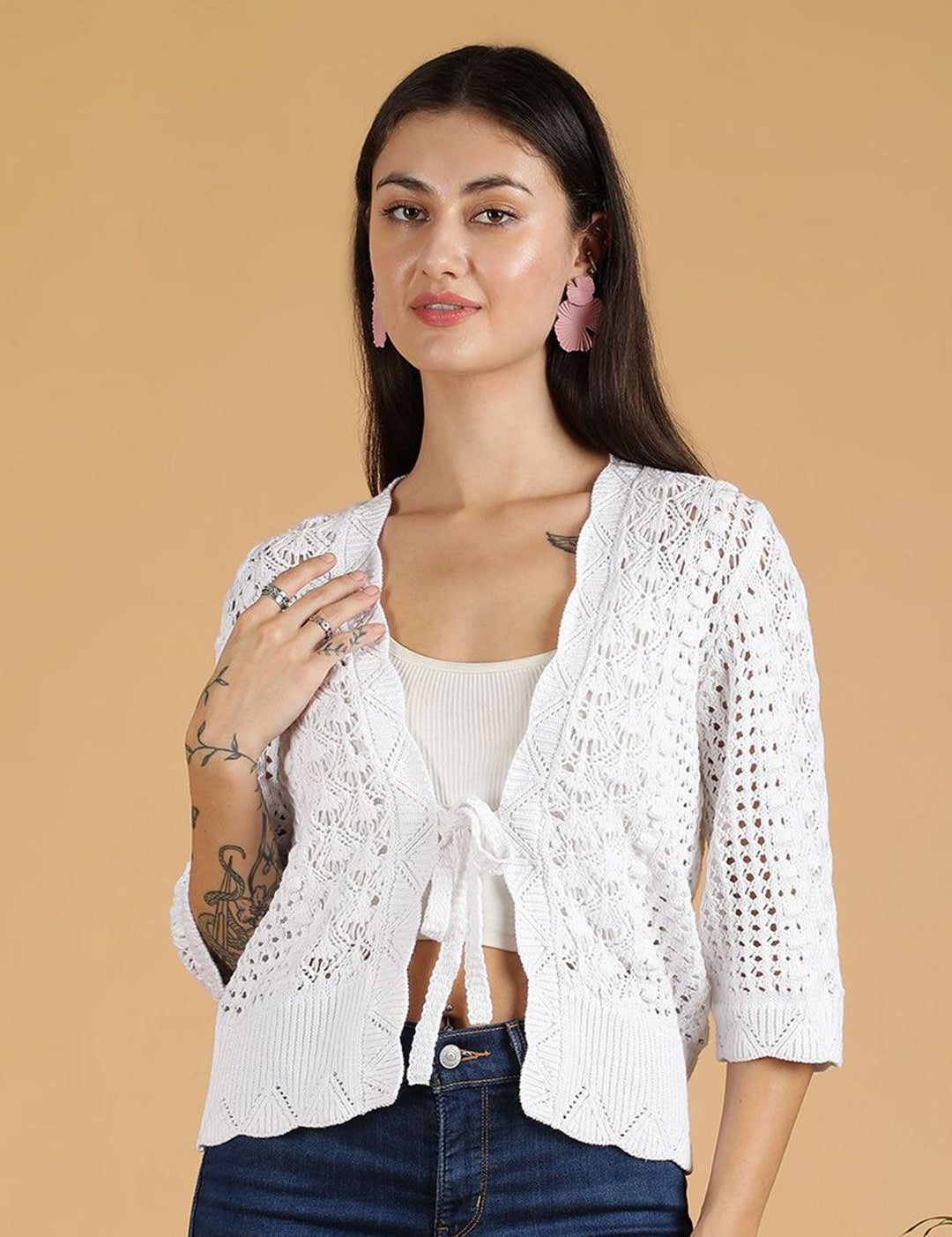 Kotty Women Open Knit Three-Quarter Sleeves