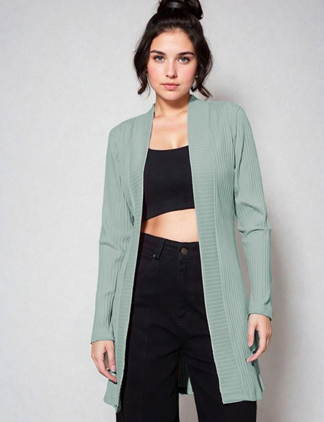 Kotty Shawl Collar Long Sleeves Longline Open Front Shrug